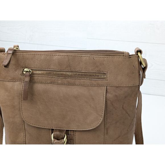 Great American Leatherworks Cute Brown Woven Crossbody Bag Genuine Leather Boho - Picture 2 of 6